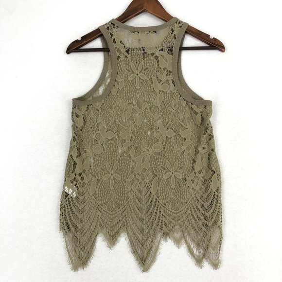 BKE Boutique Women's Size Small Olive Green Brown Eyelash Lace Scoop Tank Top - Picture 9 of 9